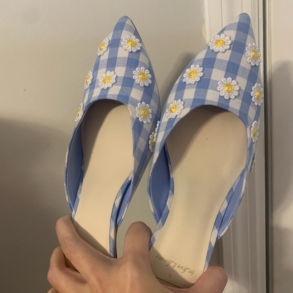 Dolce Vita x For Love & Lemons Lilou Blue White Gingham Daisy Floral Mules - Picture 2 of 4